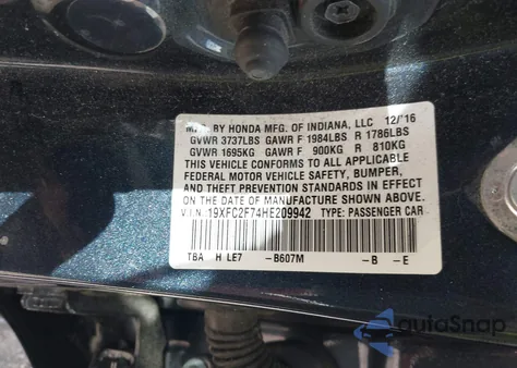2017 Honda Civic Ex from USA, damaged, VIN 19XFC2F74HE209942